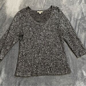 Eileen Fisher Sweater Small Metallic Linen Blend 3/4 Sleeve‎ Loose Knit
